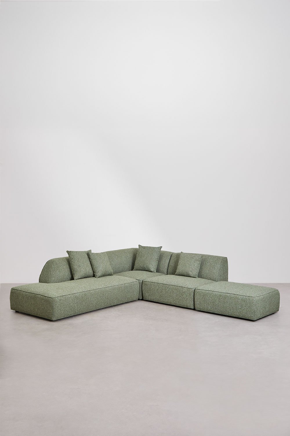 Canapé d'angle modulaire Cardea 3 pièces avec méridienne gauche et pouf rembourré, image de la galerie 3