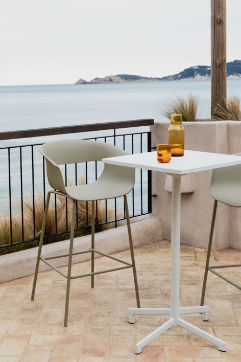 Tabouret haut de jardin 75 cm en polypropylène et fer vert sauge Alanys