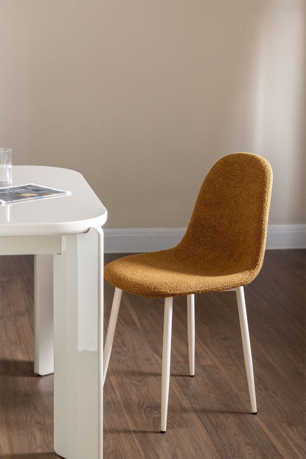 Chaise de salle à manger en tissu bouclé de luxe Glamm, image de la galerie 1