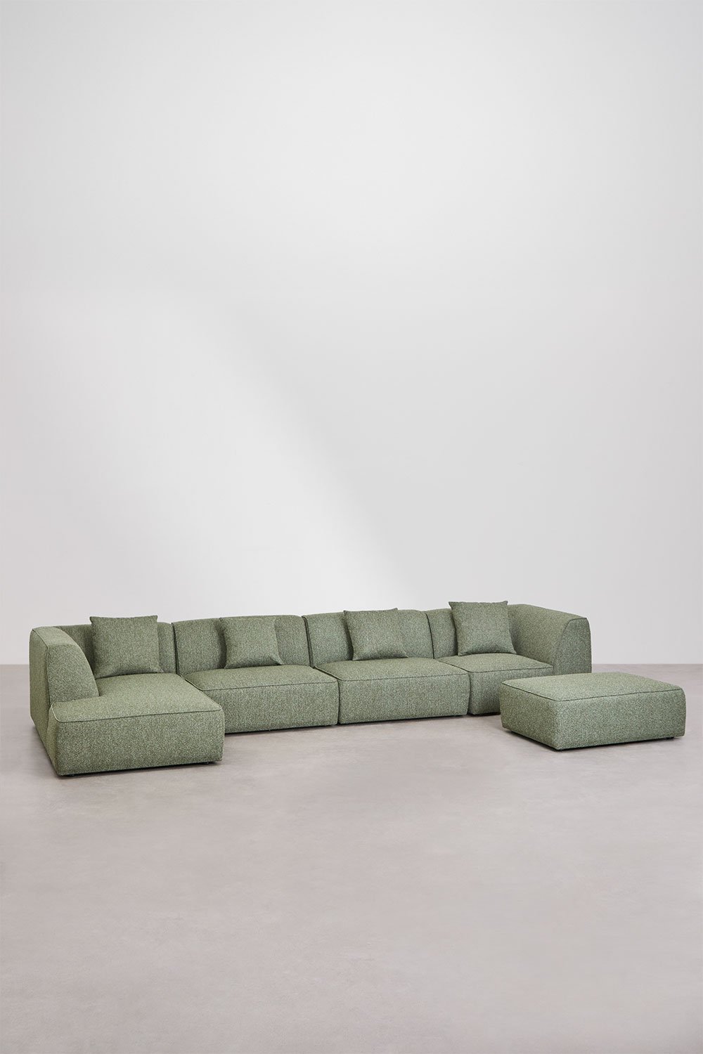 Canapé modulable méridienne gauche 4 pièces avec pouf rembourré Cardea, image de la galerie 3