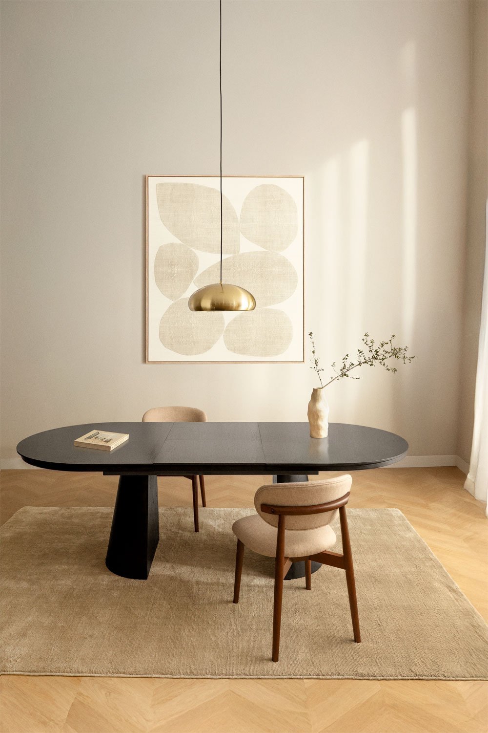 Table à manger ovale extensible en MDF et placage chêne Montana, image de la galerie 2