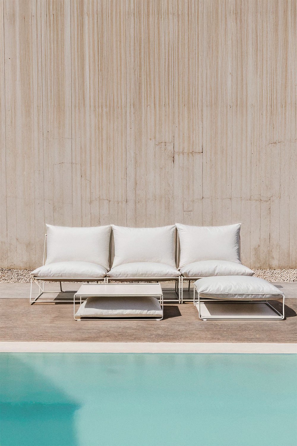 Ensemble de jardin Amaro avec canapé modulable 3 pièces, table d'appoint et pouf convertible, image de la galerie 1