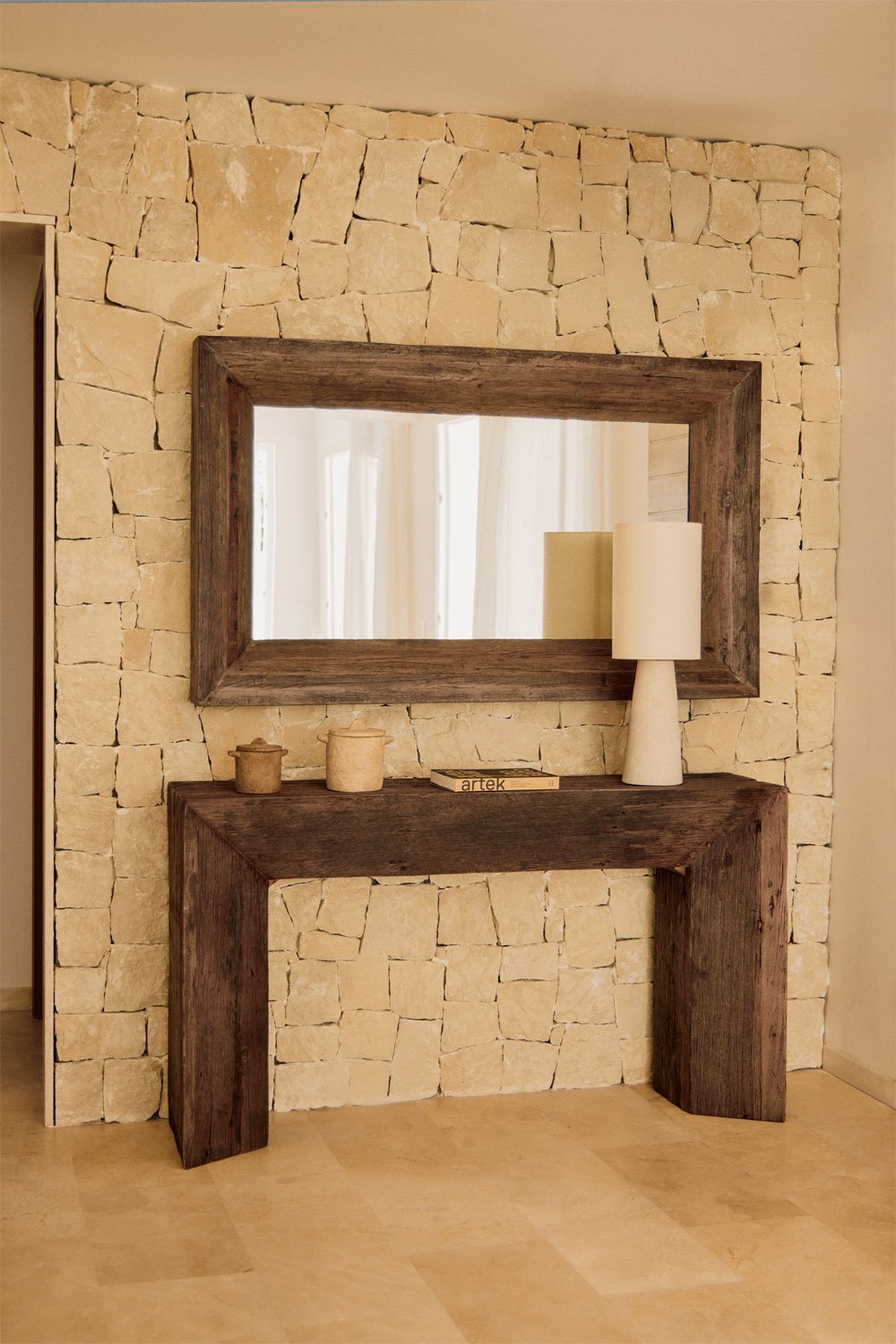Ensemble de meubles d'entrée Juvira avec miroir en bois recyclé, image de la galerie 1