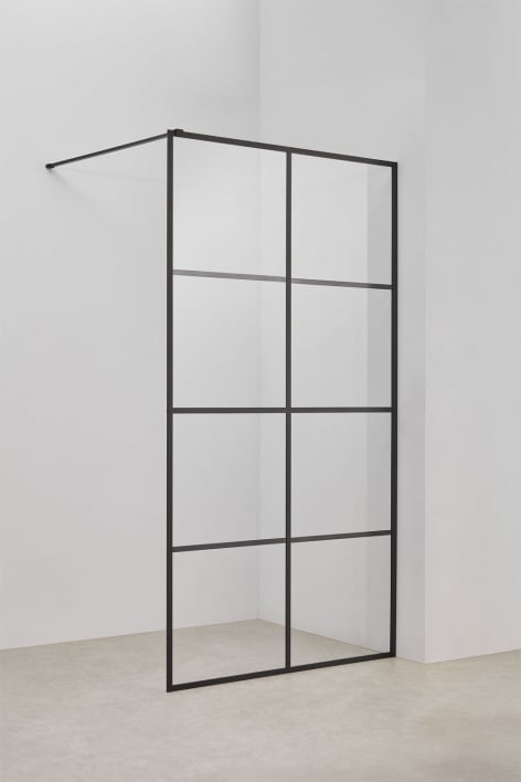 Paroi de douche fixe 100x195 cm avec décor carreaux, verre trempé transparent 8 mm et aluminium noir mat Camden - Noir Mate