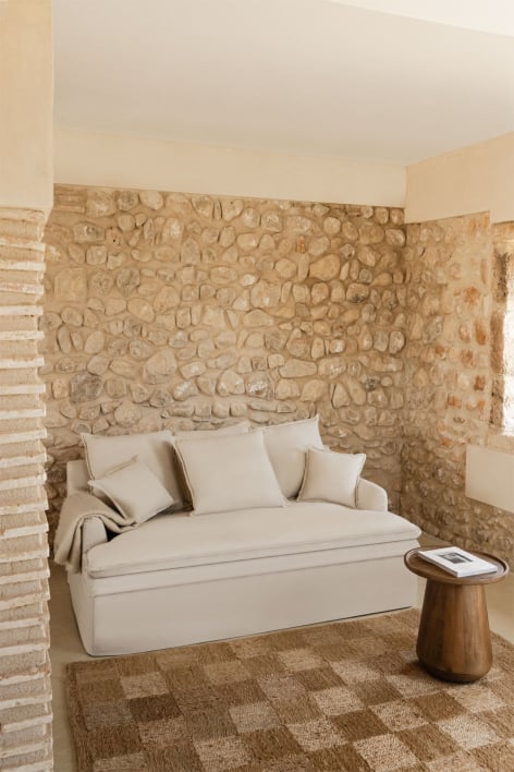 Canapé Lounge Grace en lin et coton - Tissu Beige