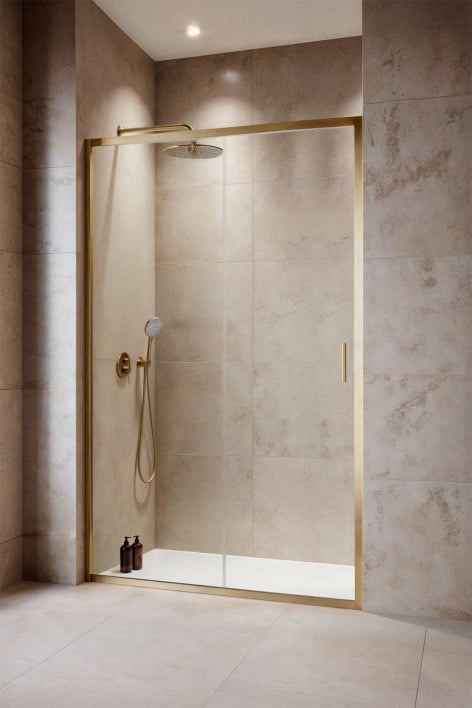 Paroi de douche accès frontal avec porte coulissante 120x195 cm, verre trempé transparent 6 mm et aluminium doré brossé Dover - Or brossé