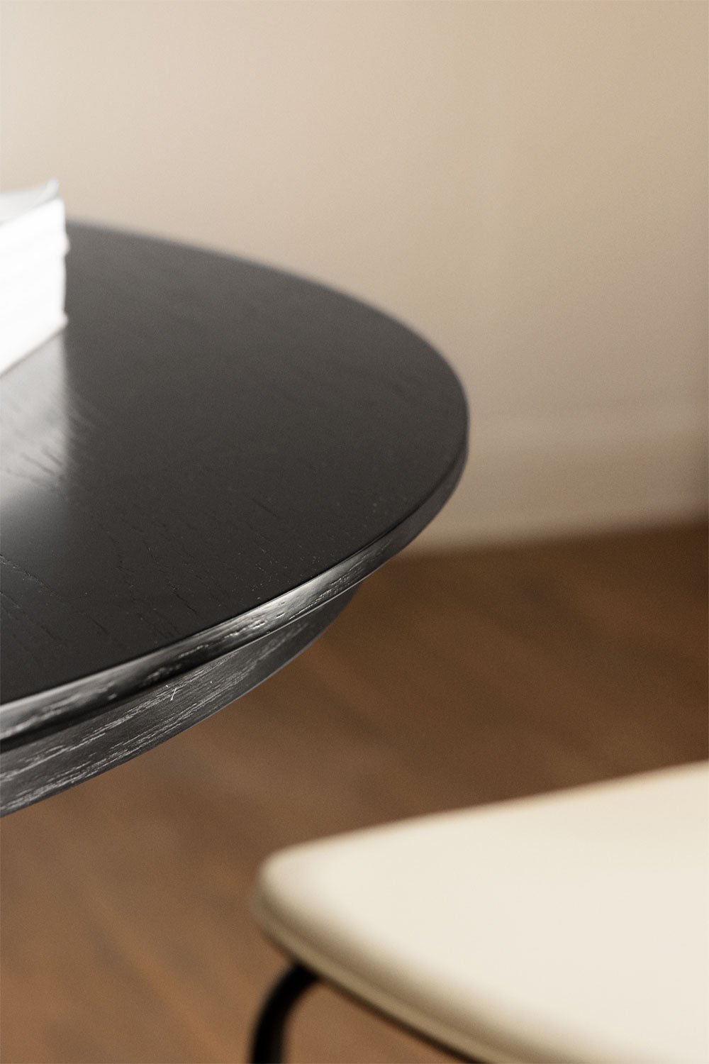 Table à manger ronde extensible 120-160x120 cm en MDF et placage chêne Montana, image de la galerie 5