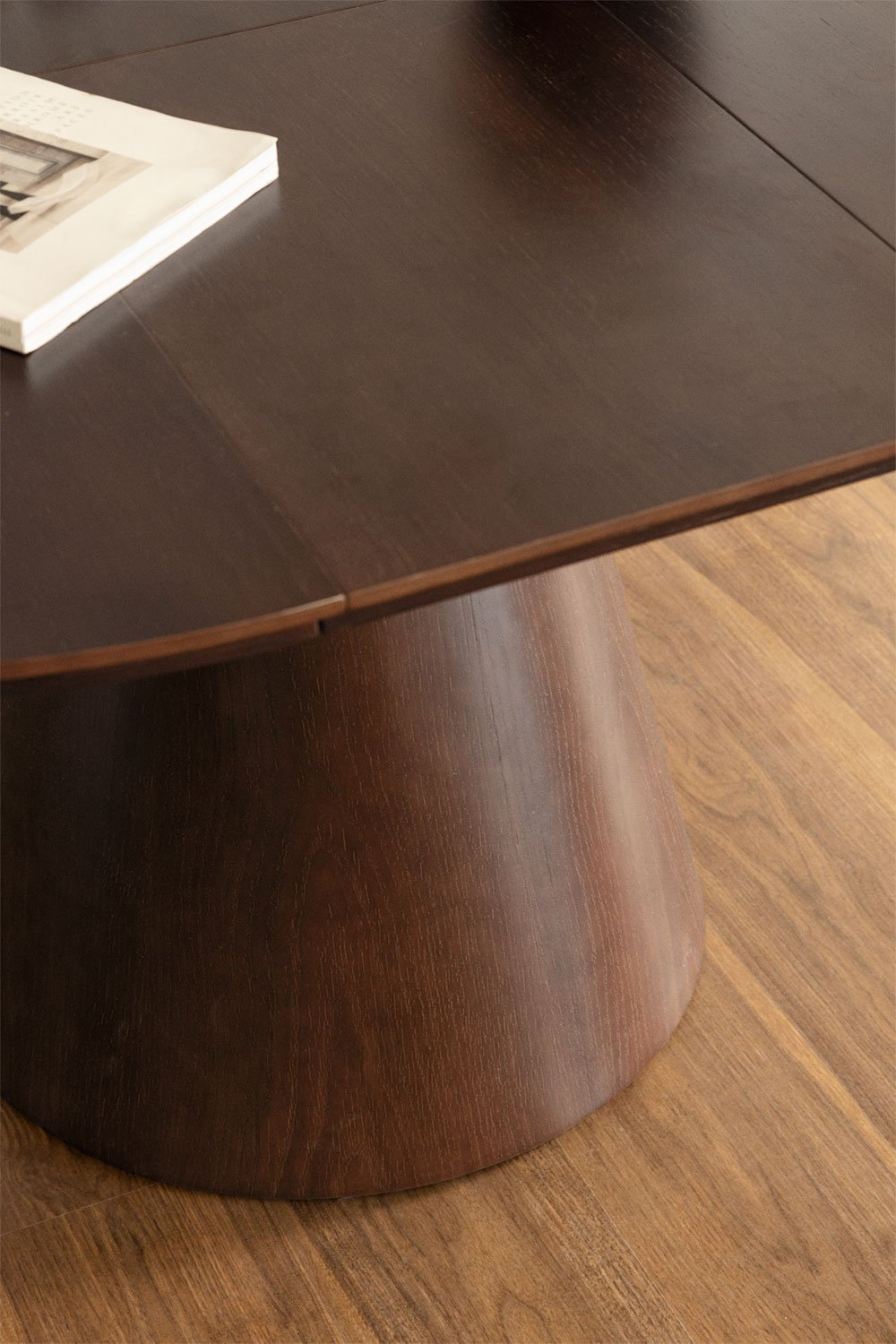 Table à manger ronde extensible 120-160x120 cm en MDF et placage chêne Montana, image de la galerie 3