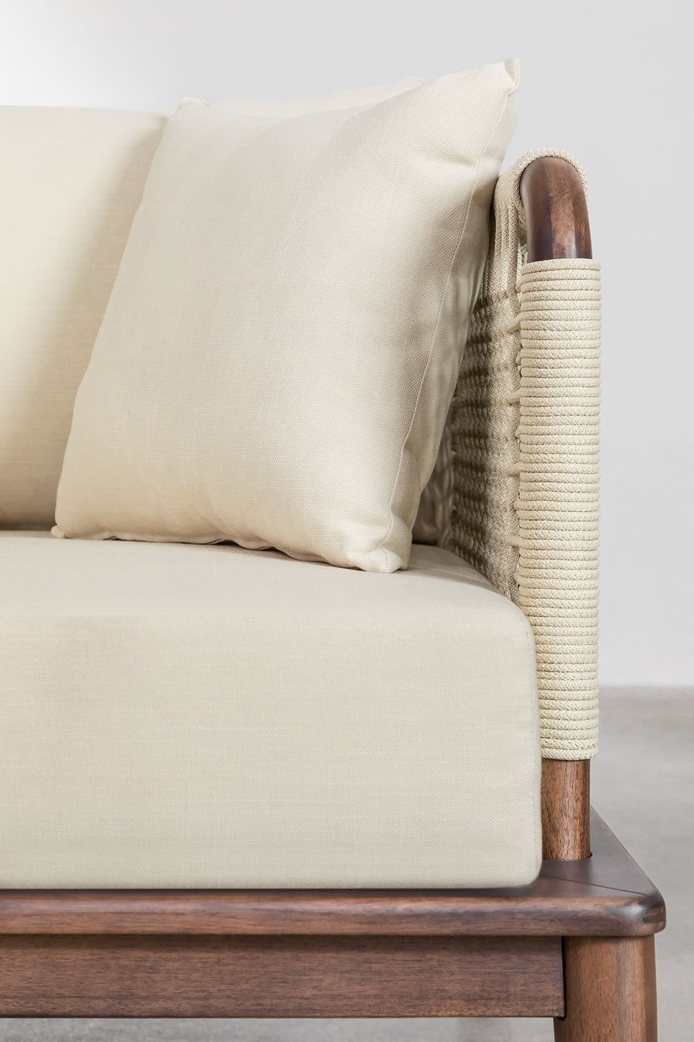 Ensemble de salon avec canapé modulaire de 3 pièces avec 2 fauteuils d'angle, pouf et fauteuil en acacia Giulia, image de la galerie 2