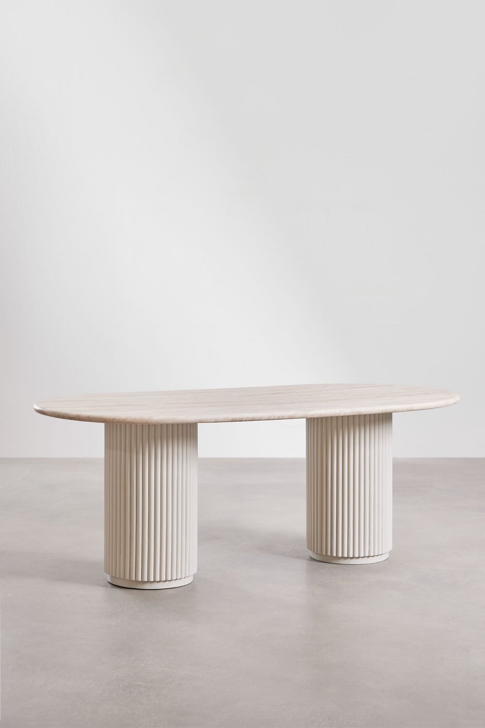 Table à manger ovale 200x100 cm en travertin et bois de manguier Giselda, image de la galerie 1