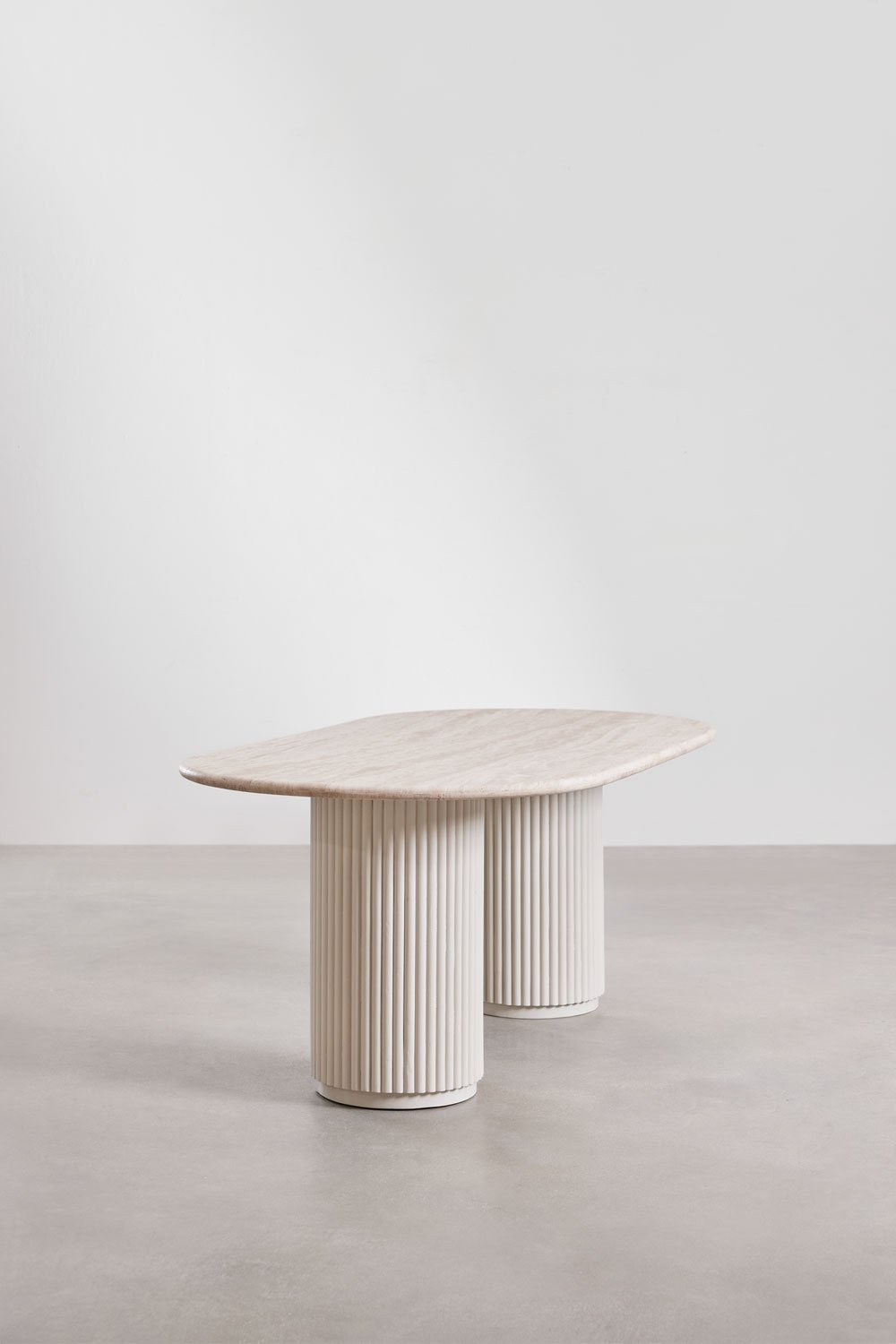 Table à manger ovale 200x100 cm en travertin et bois de manguier Giselda, image de la galerie 2