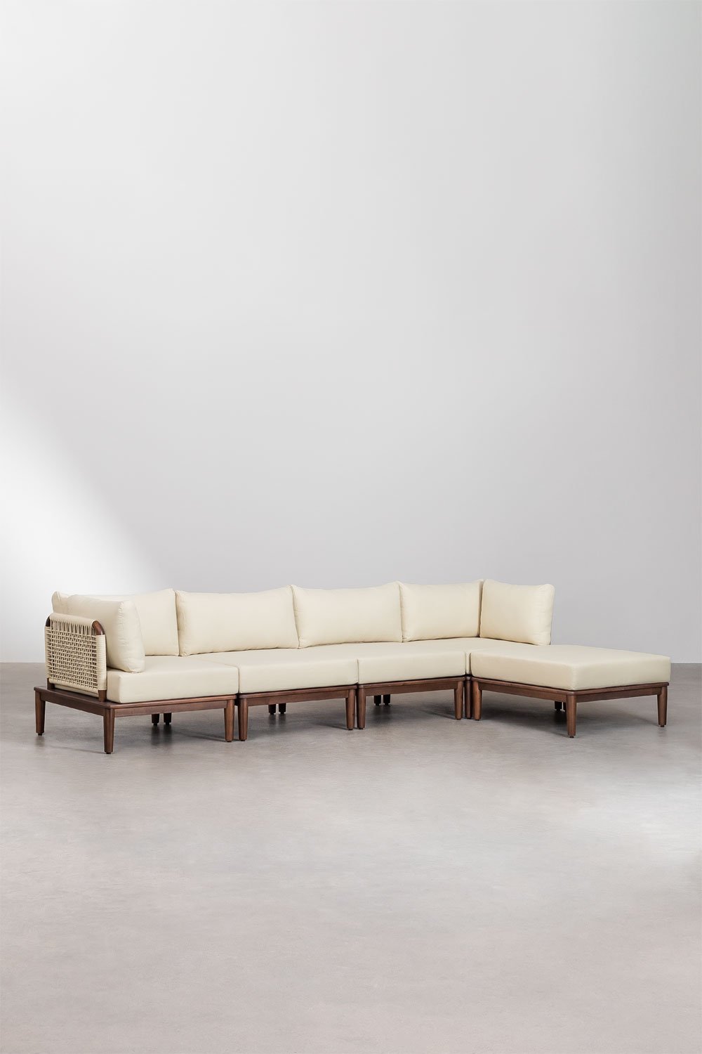 Canapé modulaire de 4 pièces avec 2 fauteuils d'angle et pouf en acacia Giulia, image de la galerie 1