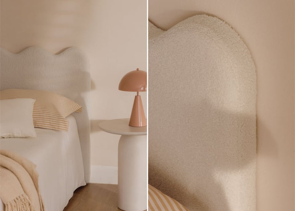 Tête de lit 90cm fourrure mouton blanc Fausto