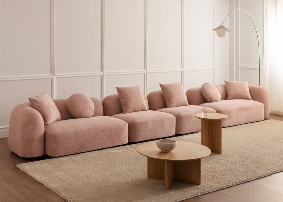 Canapé modulaire 4 pièces en chenille Coco - Chenille Rose Quartz