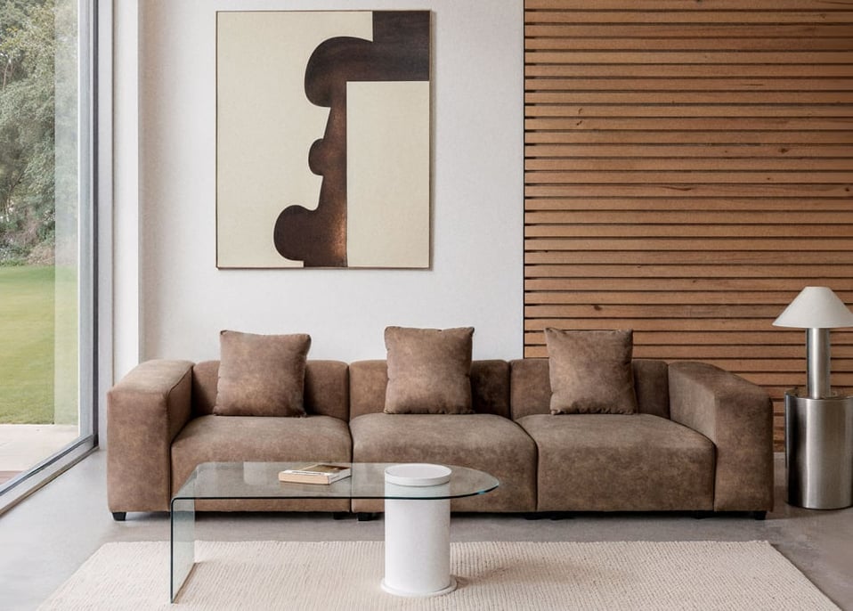 Canapé modulaire 3 pièces ↔︎315 cm avec accoudoir haut Bruna - Daim café marron