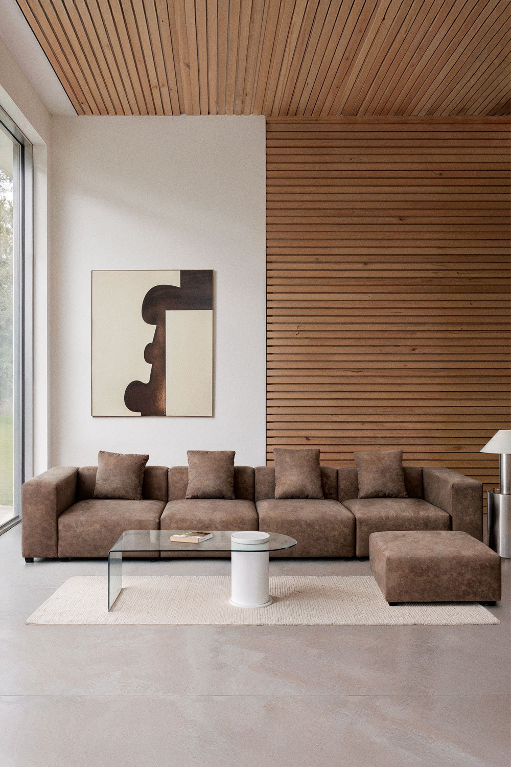 Sofa modulaire 4 pièces avec accoudoir haut et pouf ↔︎400 cm Bruna, image de la galerie 1