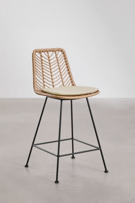 Tabouret haut en rotin synthétique Gouda Natural - Noir