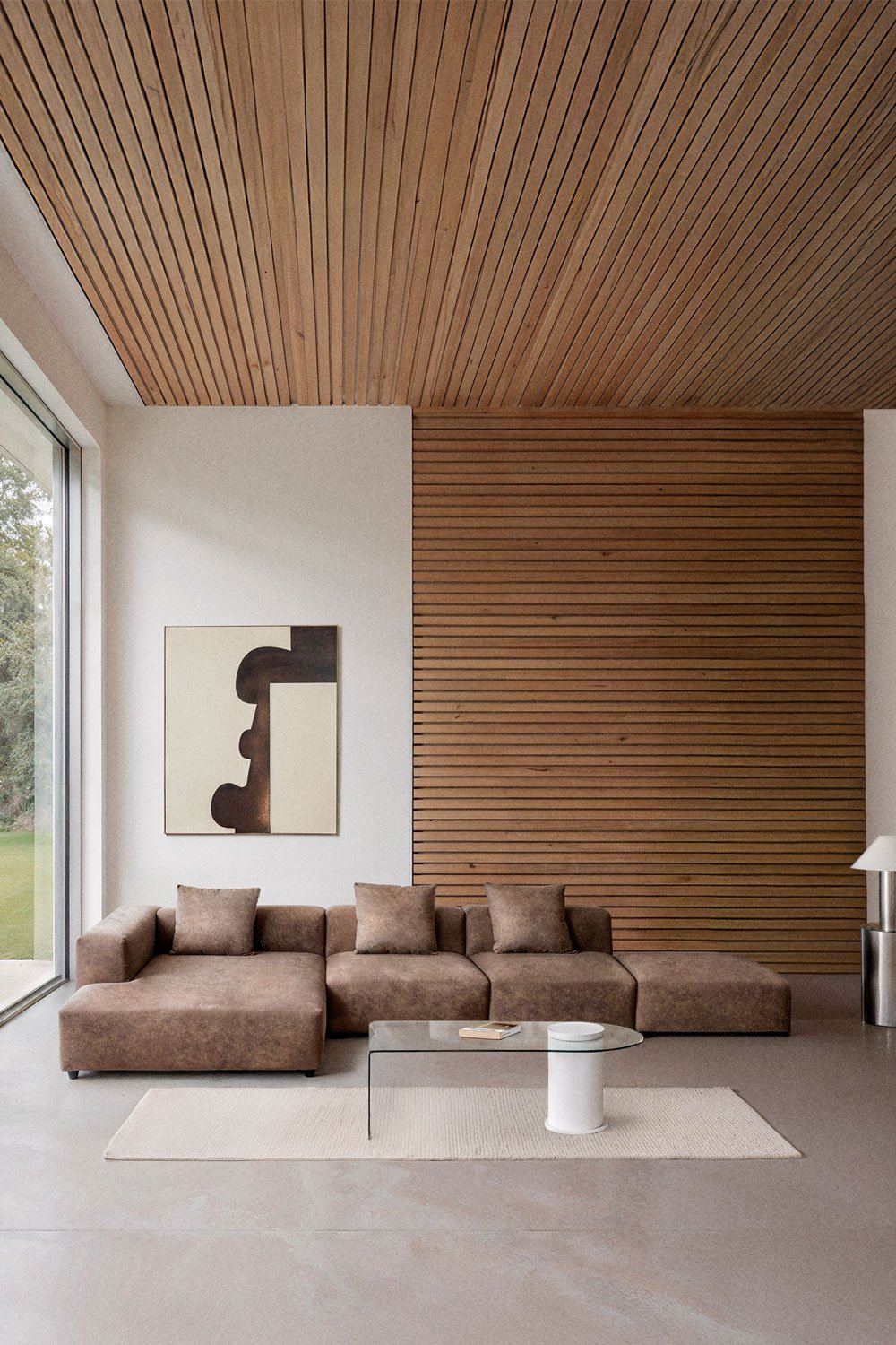 Canapé modulaire avec méridienne d'angle gauche 3 pièces avec pouf ↔︎390 cm Bruna, image de la galerie 1