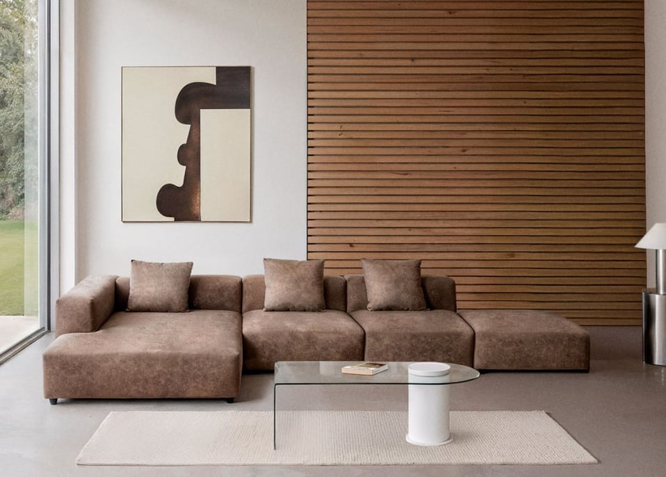 Canapé modulaire avec méridienne d'angle gauche 3 pièces avec pouf ↔︎390 cm Bruna