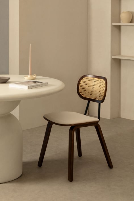 Chaise de salle à manger en bois et rotin Kaylia - Chenille Blanc