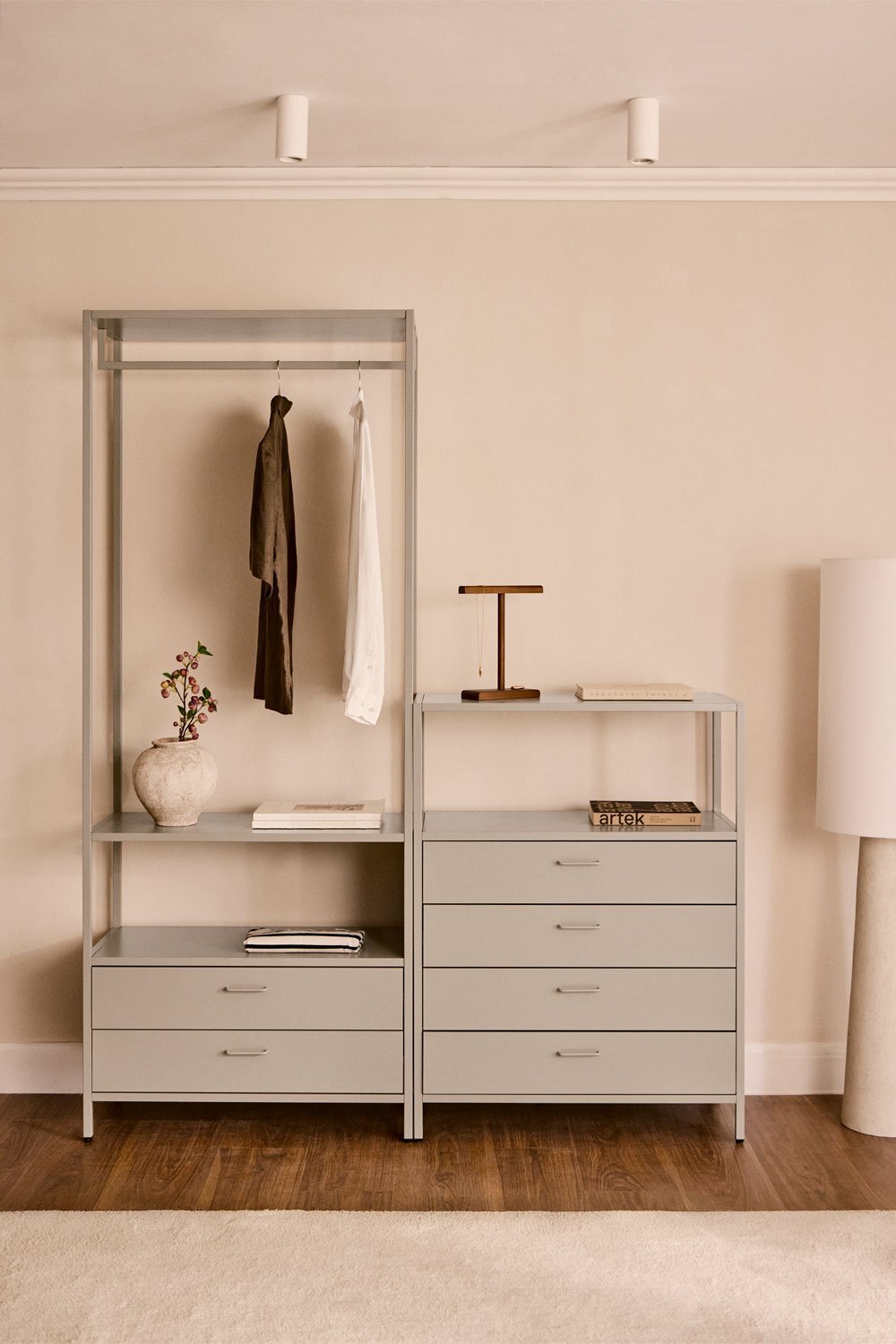 Armoire modulaire ouverte Janine 2 pièces avec portant et tiroirs, image de la galerie 1