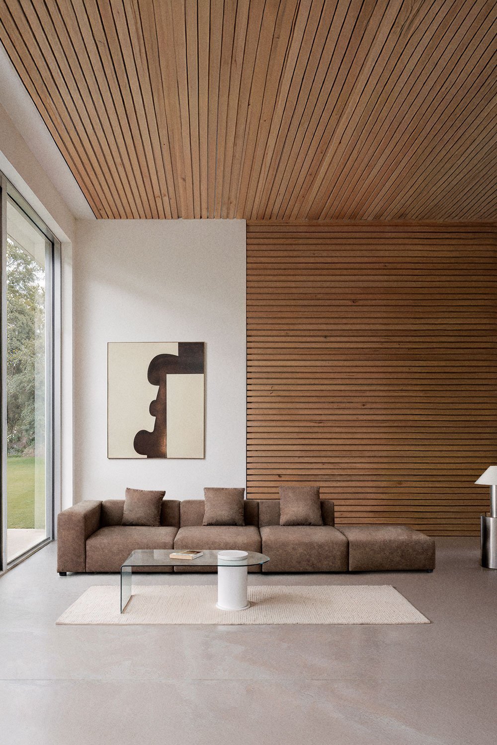 Canapé d'angle modulaire gauche 3 pièces avec accoudoir haut et pouf ↔︎370 cm Bruna, image de la galerie 1