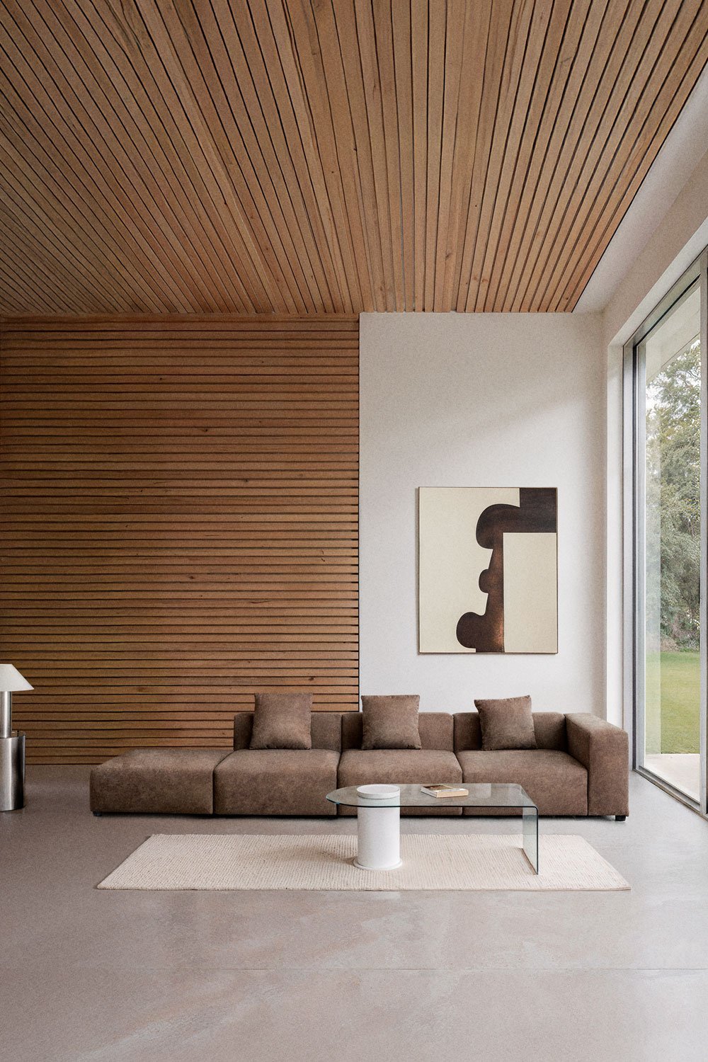Canapé d'angle modulaire 3 pièces avec accoudoir haut et pouf ↔︎370 cm Bruna, image de la galerie 1