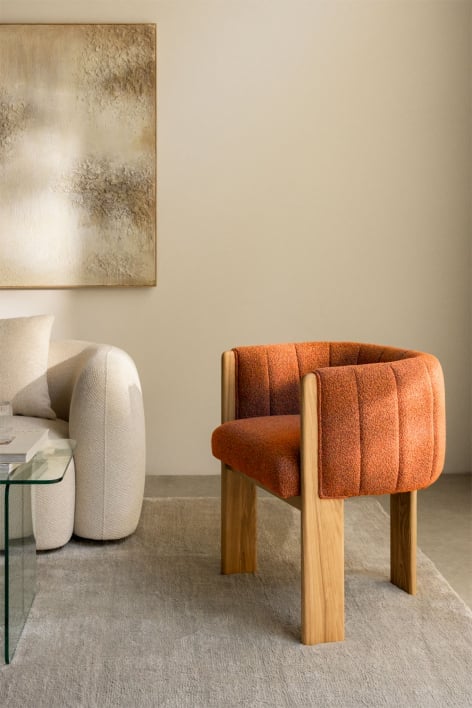 Fauteuil en bois de frêne et tissu bouclé Leo