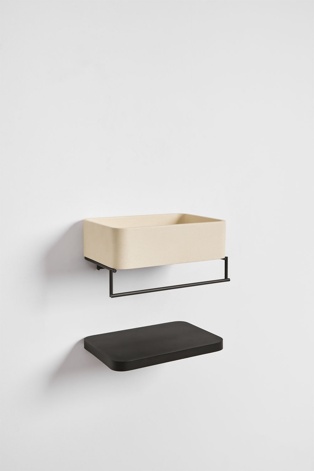 Lavabo rectangulaire 40x30 cm avec porte-serviettes intégré en ciment Korab et métal, image de la galerie 1
