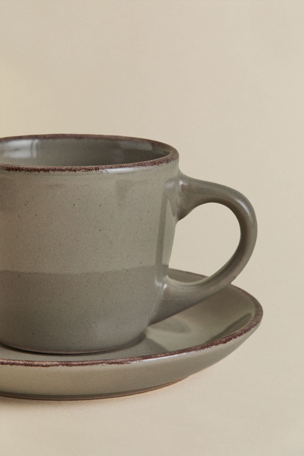 Lot de 2 tasses à café en grès Ronilena avec soucoupes, 9 cl, image de la galerie 5
