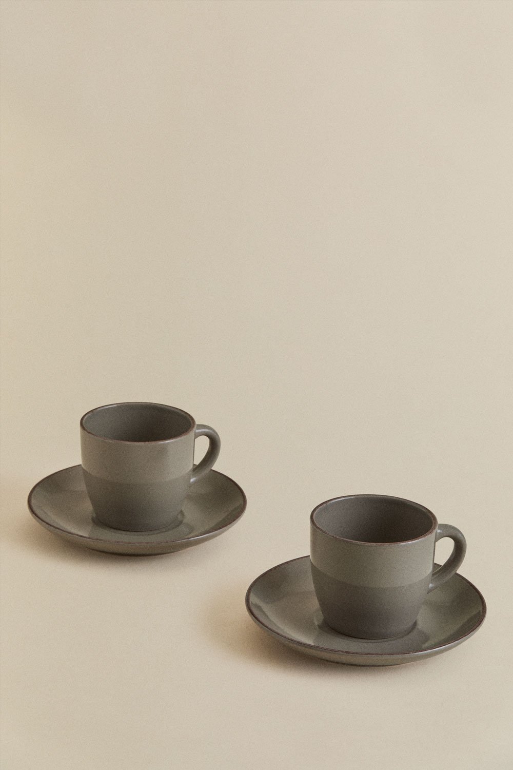 Lot de 2 tasses à café en grès Ronilena avec soucoupes, 22 cl, image de la galerie 3