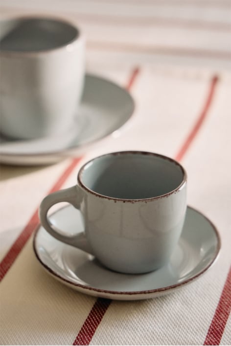 Lot de 2 tasses à café en grès Ronilena avec soucoupes, 9 cl