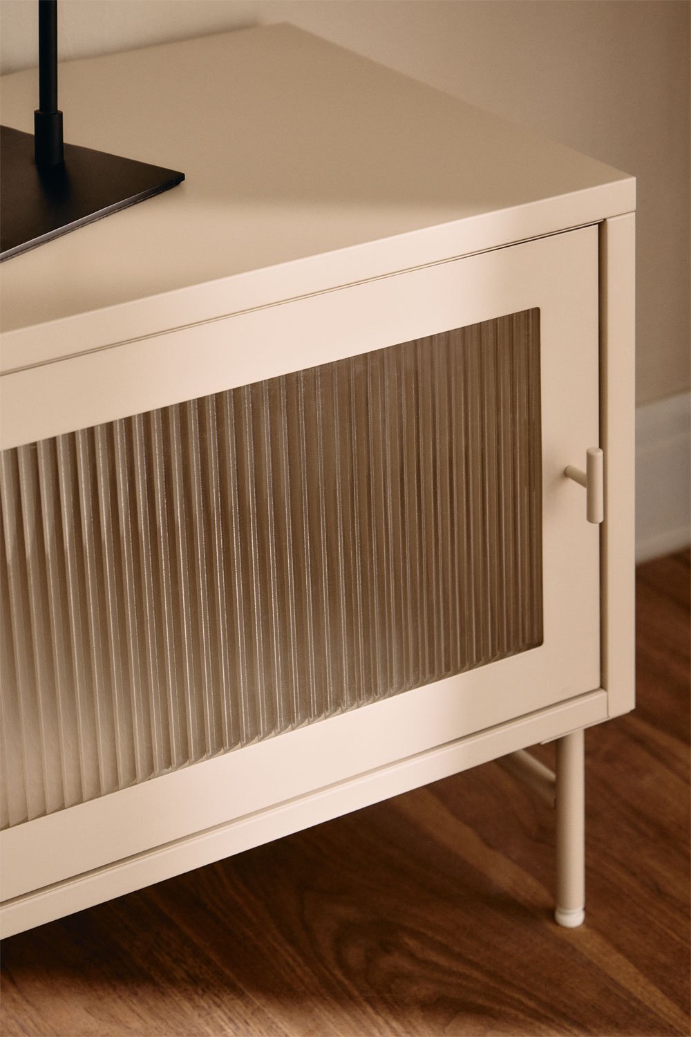 Meuble TV Paoline 180x40 cm en acier et verre, image de la galerie 2