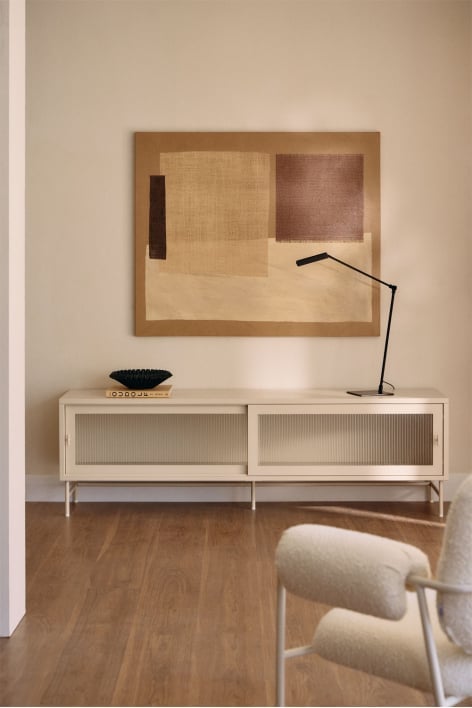 Meuble TV Paoline 180x40 cm en acier et verre