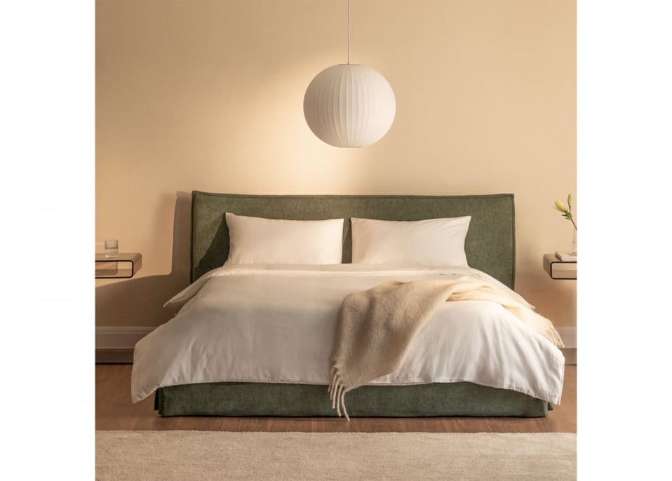 Lit pour matelas 160 x 200 cm avec coffre de rangement rabattable en chenille vert sauge Lorea