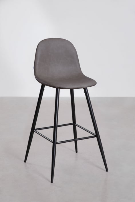 Tabouret haut 75 cm en similicuir gris anthracite et pieds noirs Glamm - Gris Anthracite