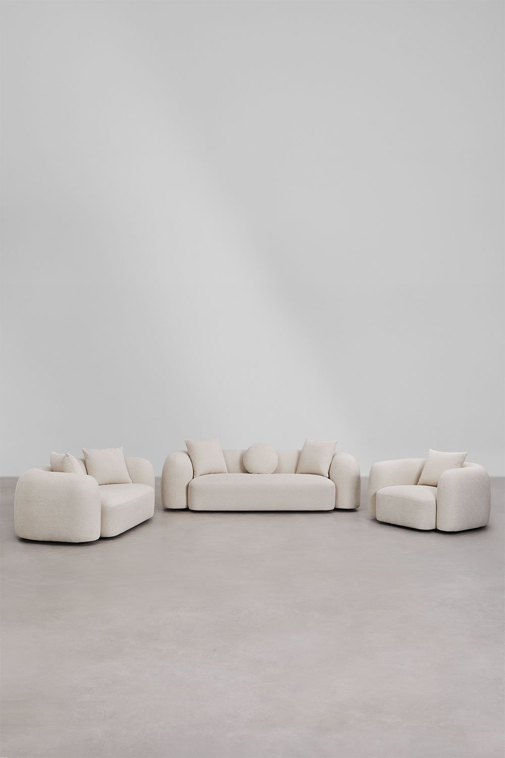Ensemble de salon avec canapé modulaire 3 places, canapé 2 places et fauteuil en chenille Coco, image de la galerie 1