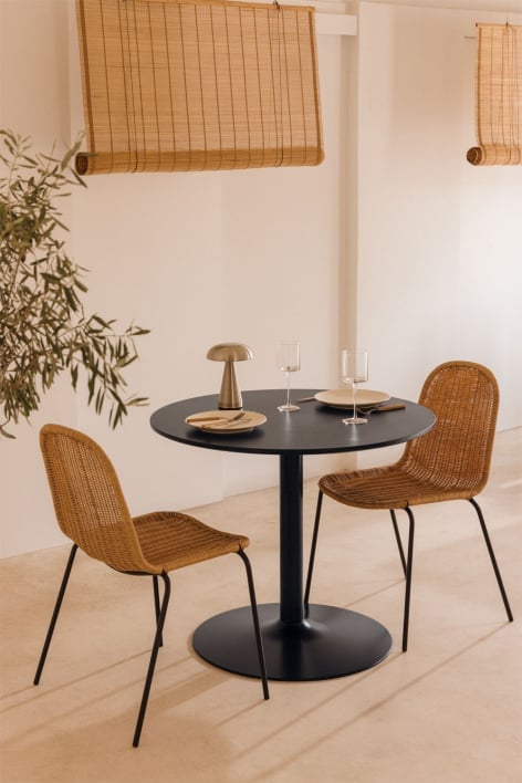 Table à manger ronde en MDF et métal Yvetta