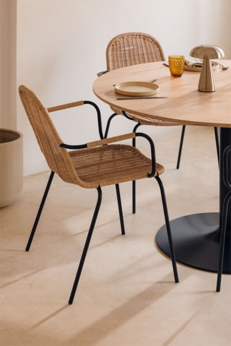 Chaise de salle à manger empilable avec accoudoirs en rotin synthétique Reiven