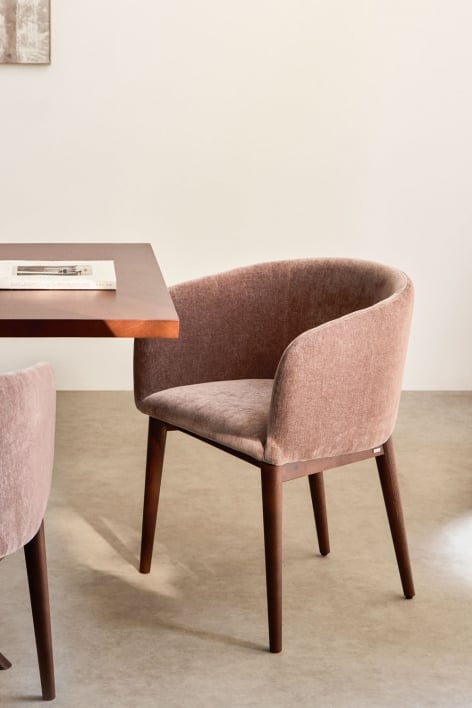 Chaise de salle à manger rembourrée Bunia avec accoudoirs - Chenille Rose Quartz