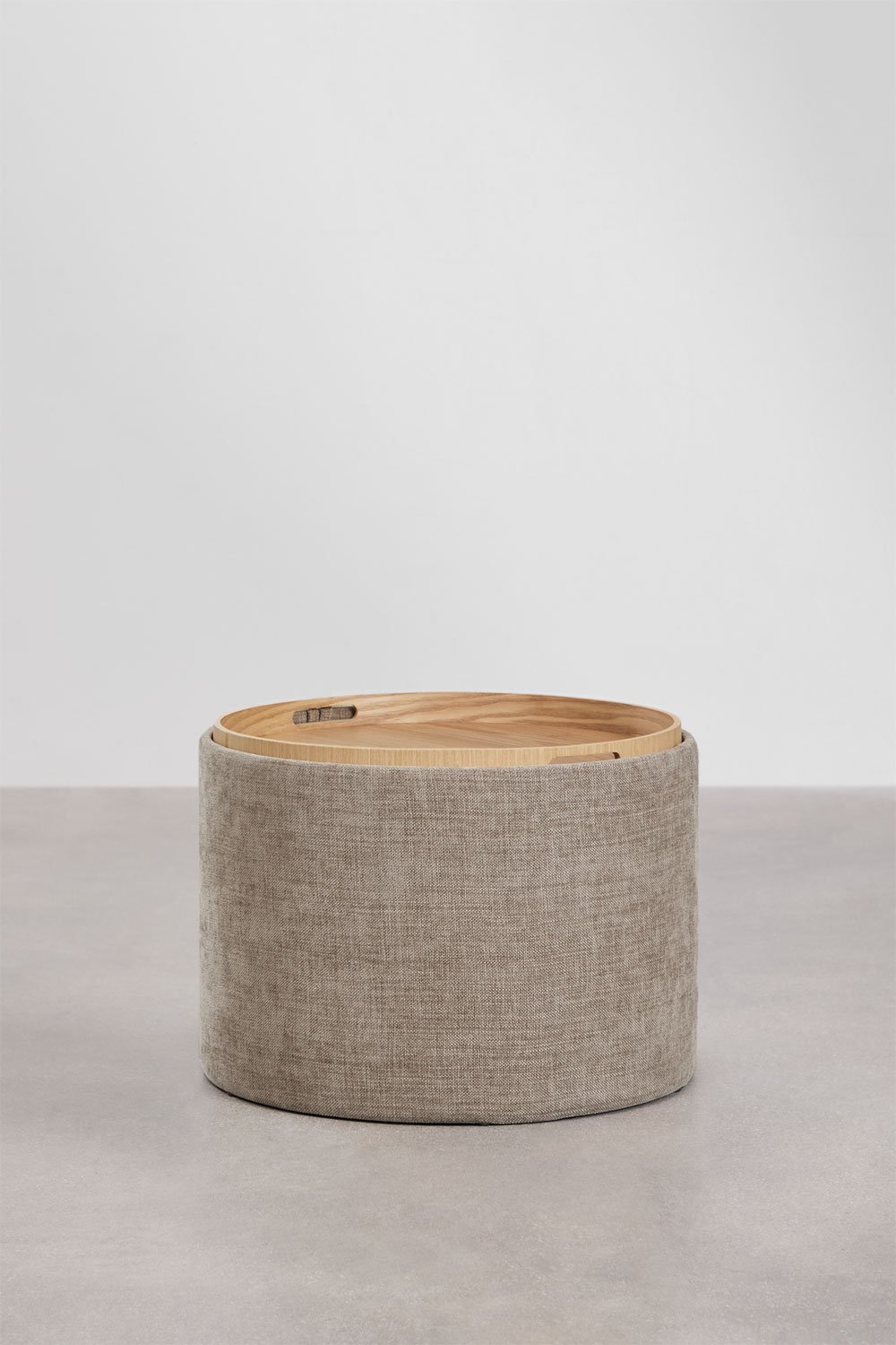Pouf rond rembourré Berkeleni avec plateau et rangement, image de la galerie 2