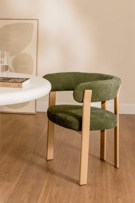 Chaise de salle à manger avec accoudoirs, rembourrée et en fer Jolie - Chenille Sage Vert