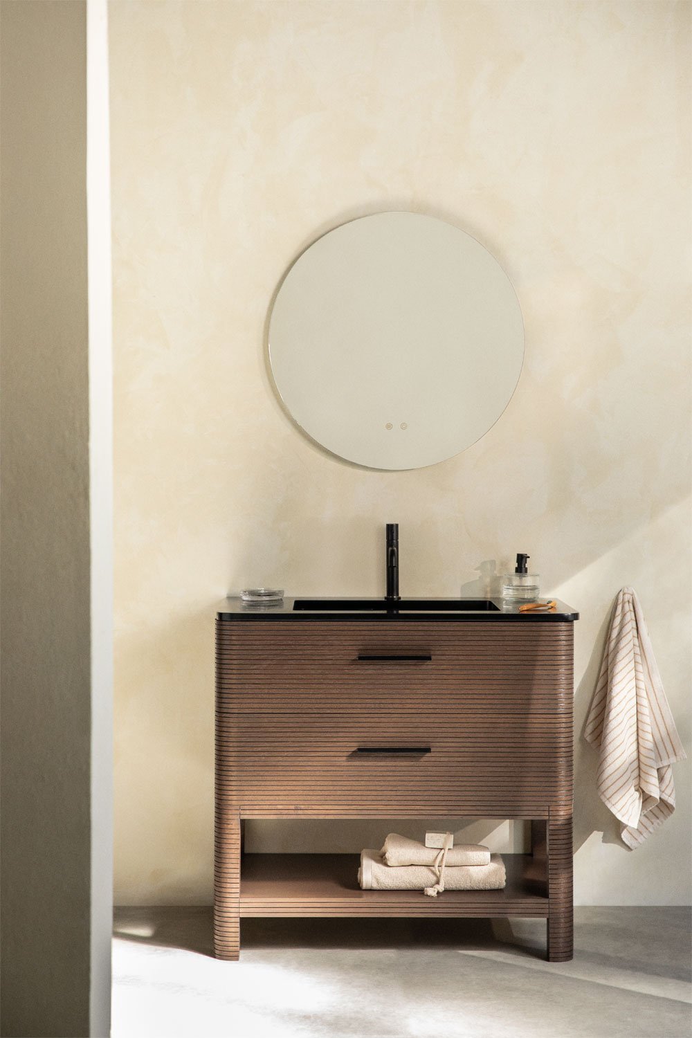 Ensemble de meuble de salle de bain en bois avec lavabo intégré Misene, image de la galerie 1