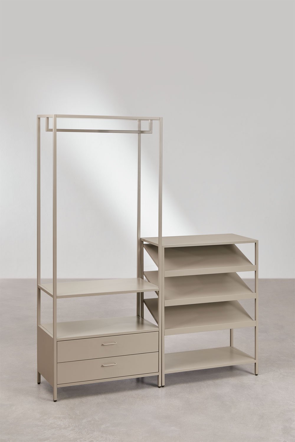 Armoire modulaire ouverte Janine 2 pièces avec tiroirs et étagère à chaussures basse en acier, image de la galerie 3