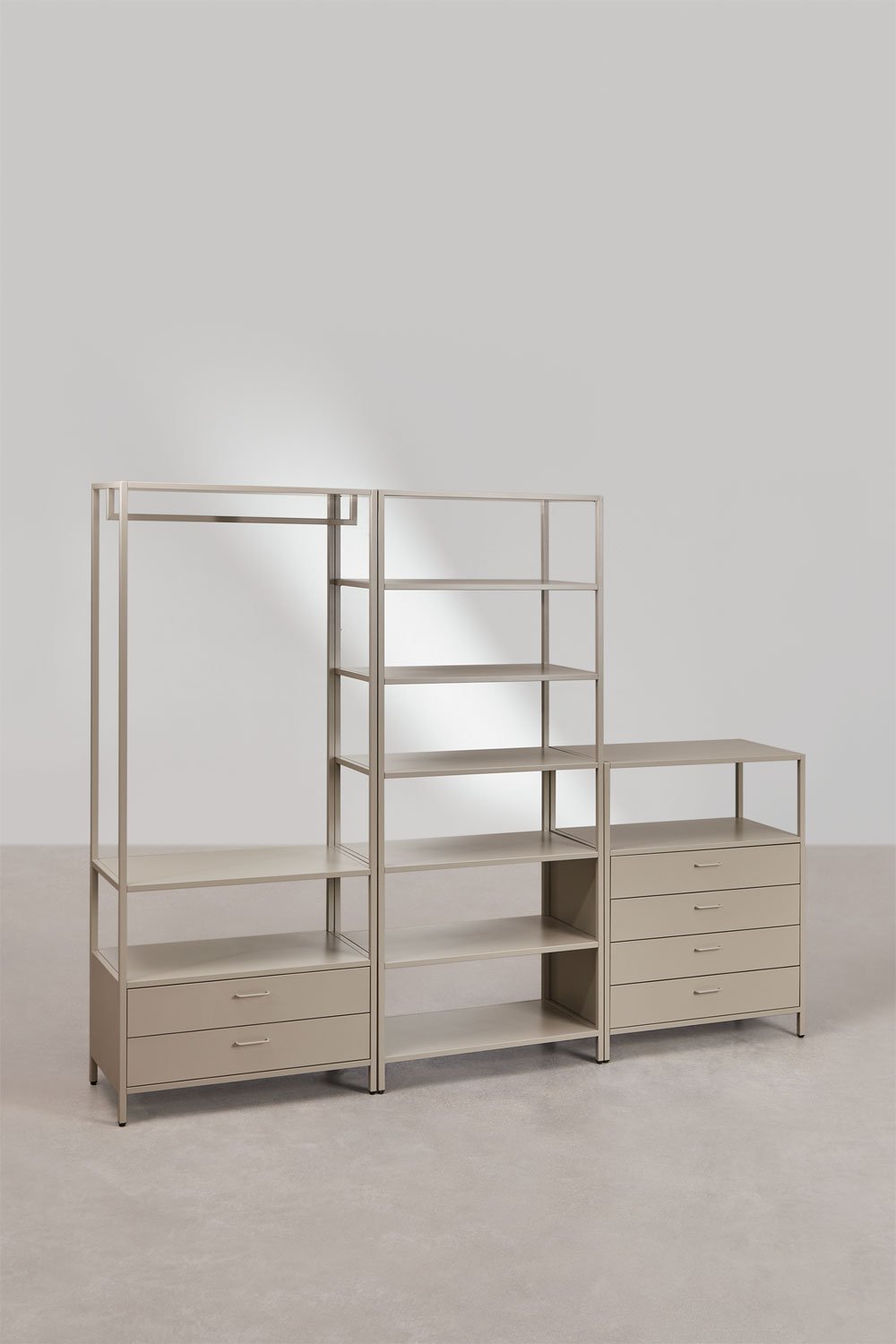 Armoire modulaire ouverte 3 pièces Janine avec tiroirs en acier, image de la galerie 3