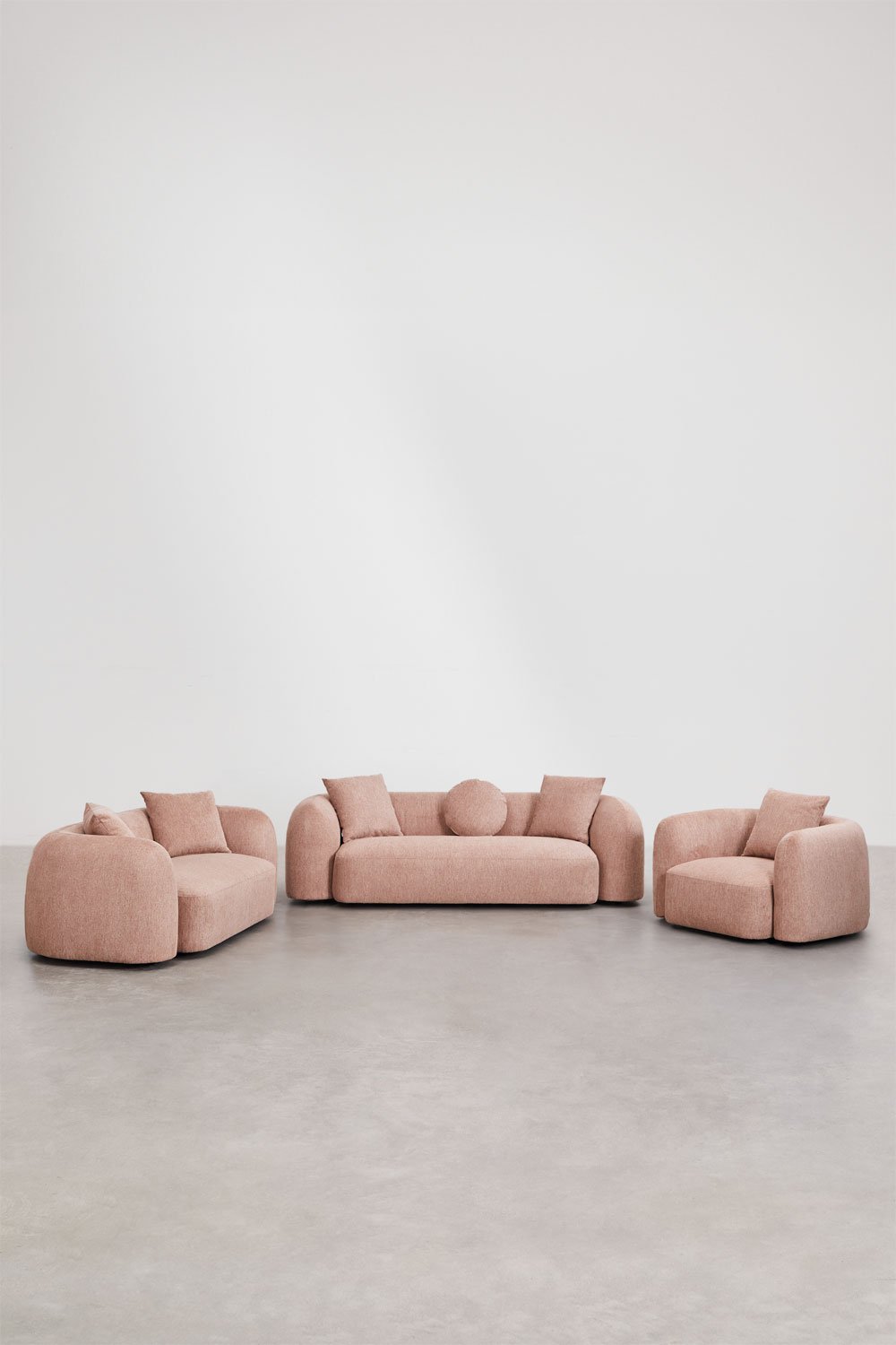 Ensemble de salon avec canapé modulable 3 places, canapé 2 places et fauteuil en chenille Coco, image de la galerie 3