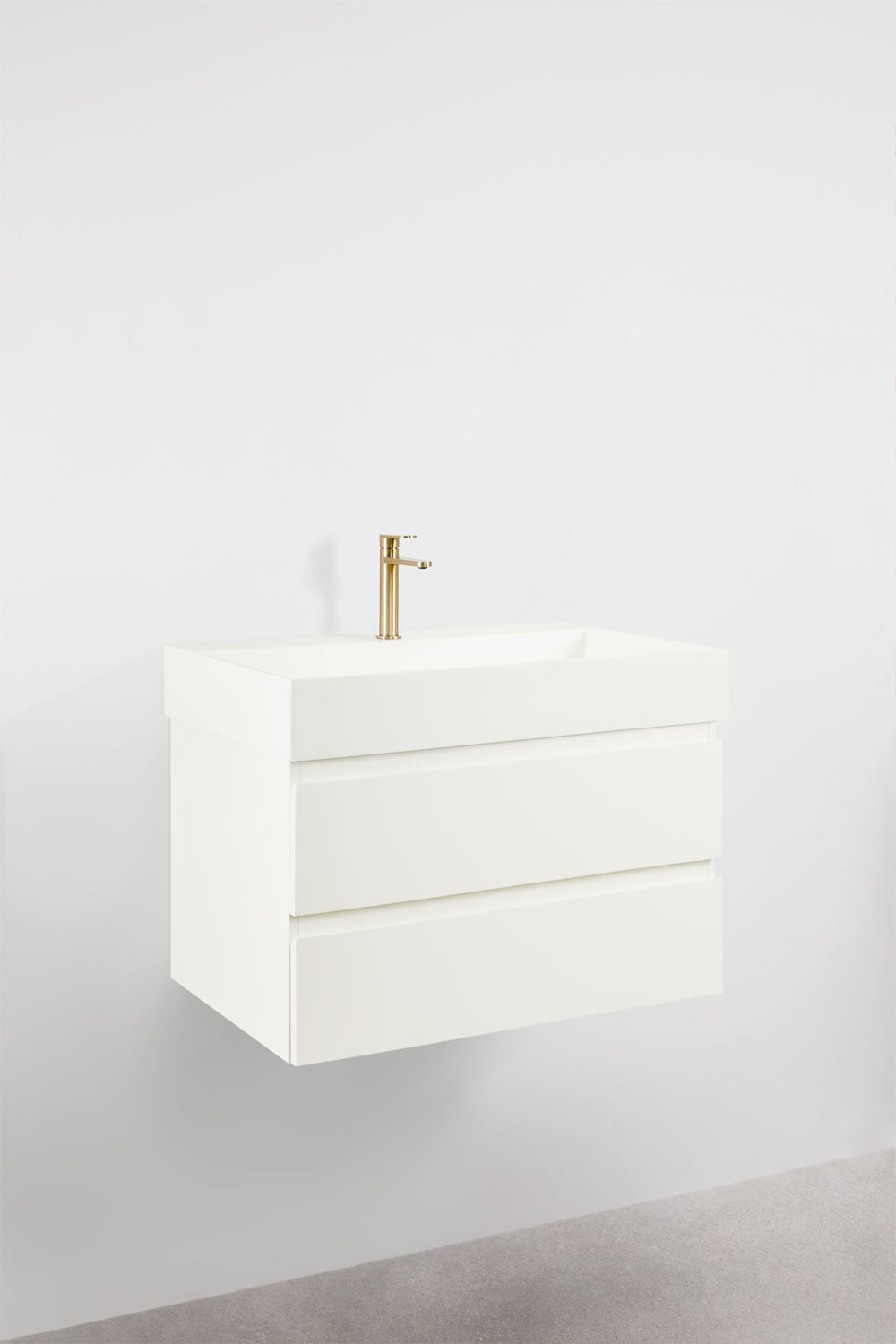 Ensemble de meuble de salle de bain suspendu en bois et placage de frêne avec lavabo intégré Ona, image de la galerie 3