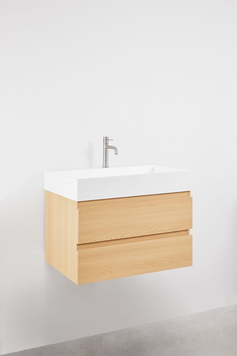 Ensemble de meuble de salle de bain en bois et placage de frêne avec lavabo intégré Ona, image de la galerie 3