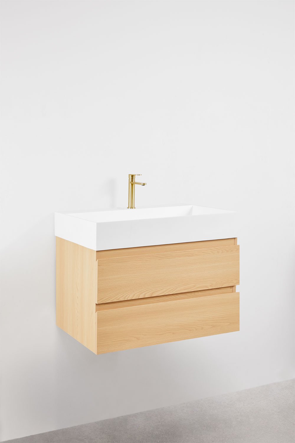 Ensemble de meuble de salle de bain en bois et placage de frêne avec lavabo intégré Ona, image de la galerie 3