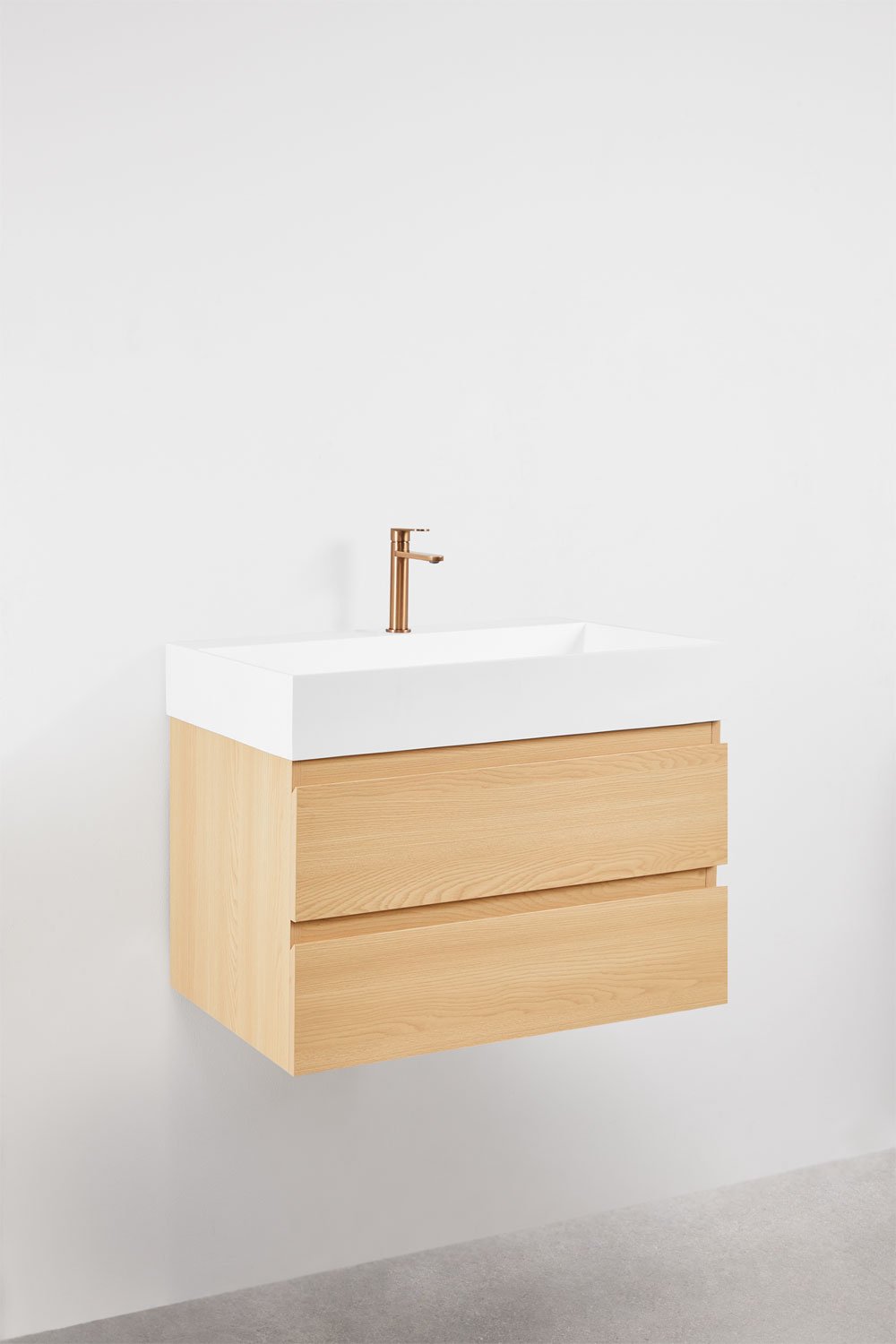 Ensemble de meuble de salle de bain en bois et placage de frêne avec lavabo intégré Ona, image de la galerie 3